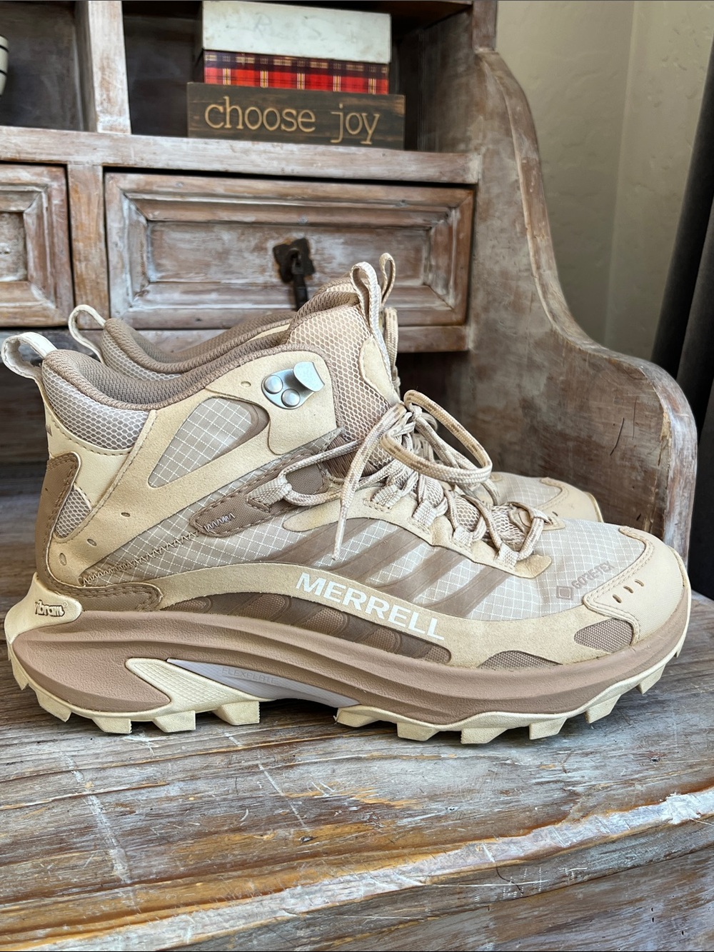🤍 Merrell Moab Speed 2 Mid GORE-TEX Hiking Boots Size 8.5 Nougat Khaki Beige